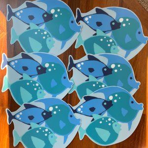 Six (6) Blue / Teal Fish Placemats